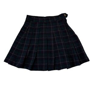 American Eagle Outfitters Dark Green Navy Plaid Pleated Mini Skirt
